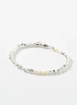 Pearl and hammered-nugget bracelet