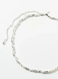 Pearl and hammered-nugget necklace