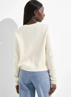 Pearly bow button boxy-fit cardigan