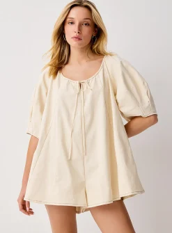 Peasant dress-style puff-sleeve romper