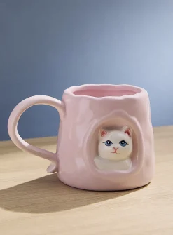 Peek-a-boo pink cat mug