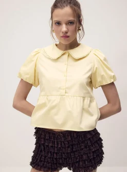 Peplum waist Peter Pan collar blouse