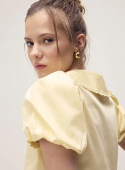 Peplum waist Peter Pan collar blouse
