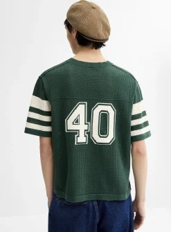 Perforated knit team sweater