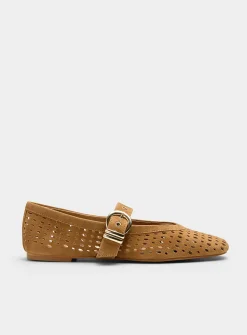 Perforated suede Mary Jane ballet flats