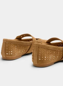 Perforated suede Mary Jane ballet flats