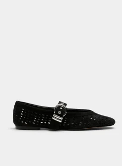 Perforated suede Mary Jane ballet flats