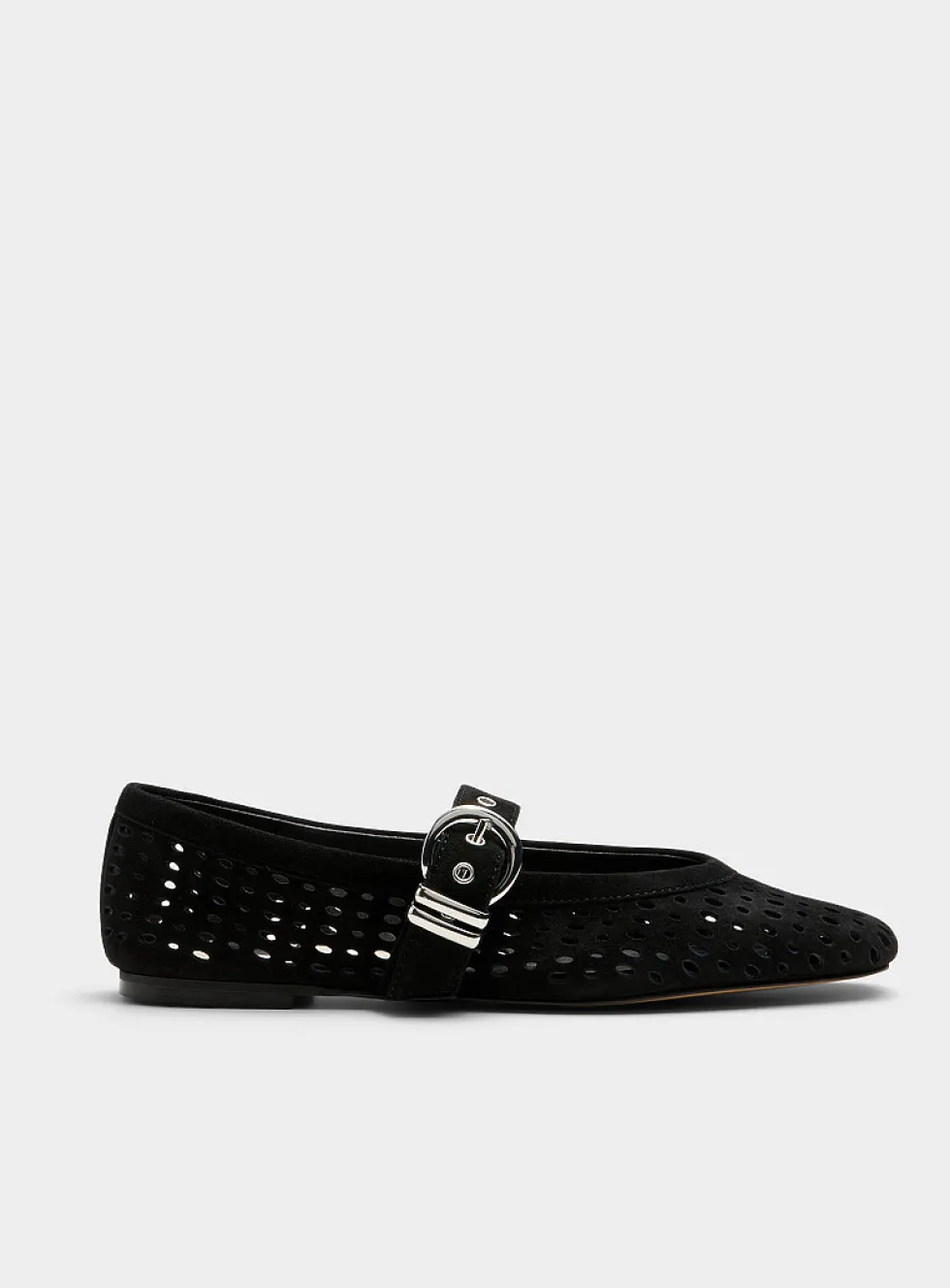 Perforated suede Mary Jane ballet flats