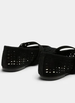 Perforated suede Mary Jane ballet flats
