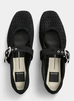 Perforated suede Mary Jane ballet flats