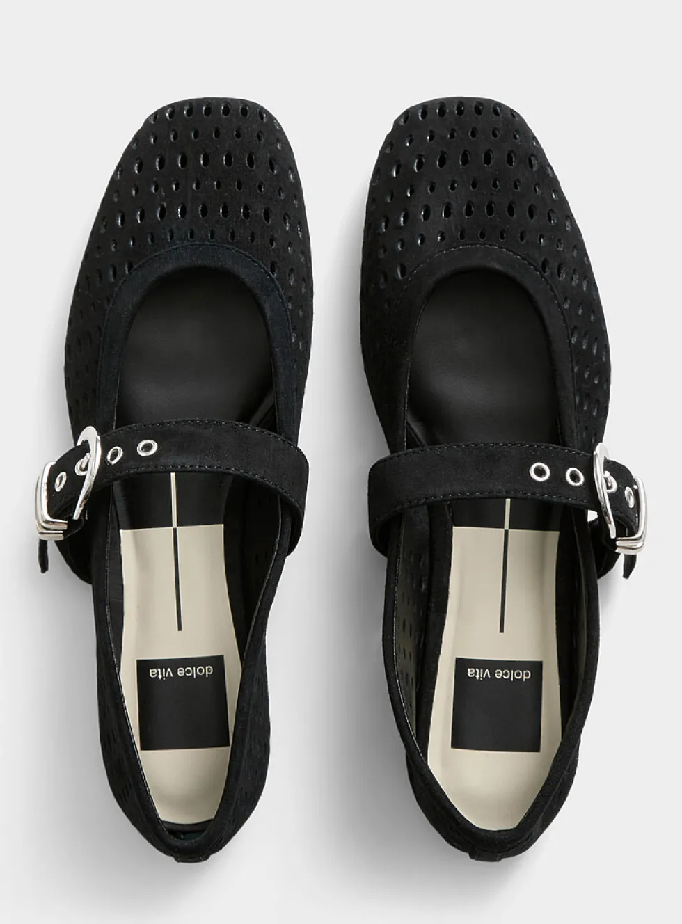 Perforated suede Mary Jane ballet flats