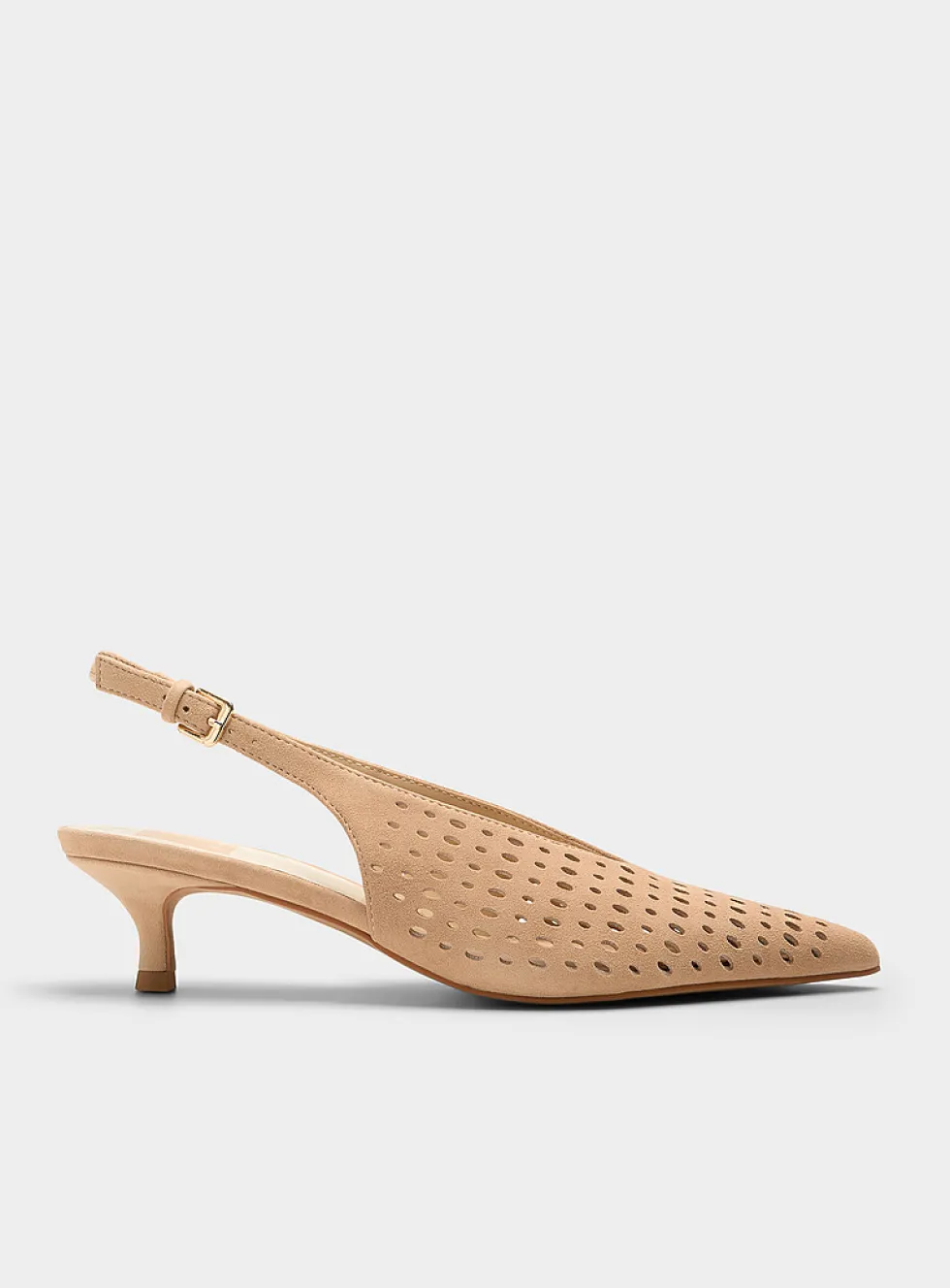 Perforated suede slingback pumps
