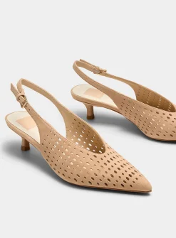 Perforated suede slingback pumps
