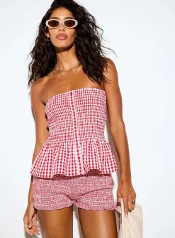 Petra gingham ruffle smocked tube top