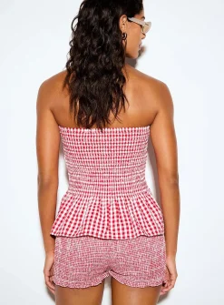Petra gingham ruffle smocked tube top