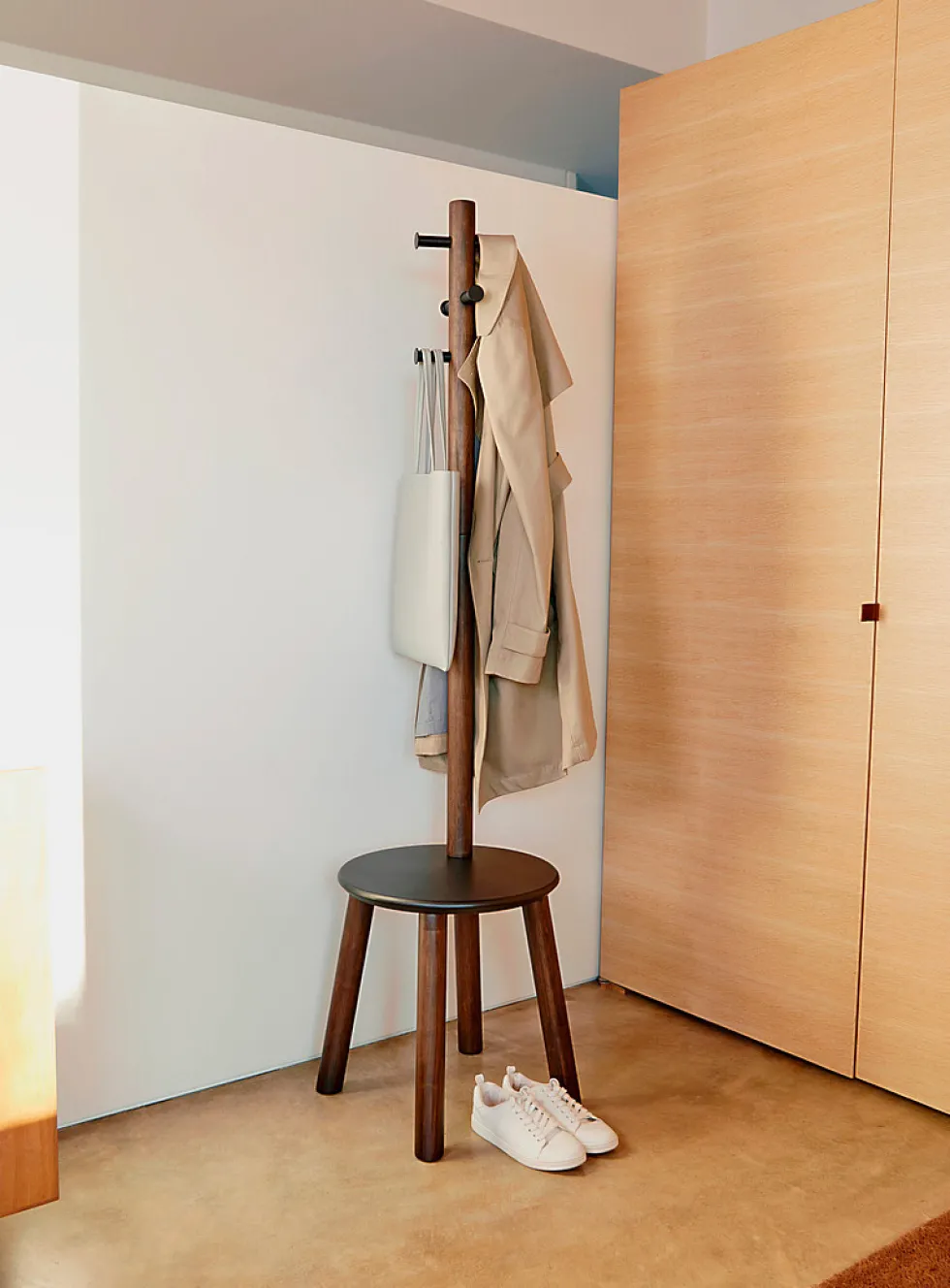 Pillar stool and coat rack