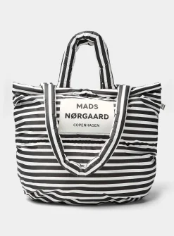 Pillow striped rugged fabric puffy tote bag