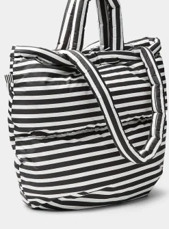 Pillow striped rugged fabric puffy tote bag