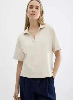 Pima cotton Johnny collar boxy T-shirt