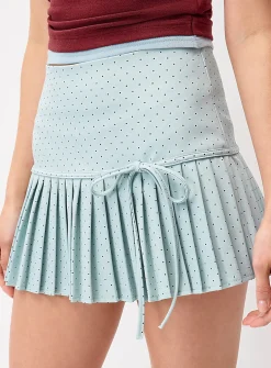Pin dot pleated miniskirt