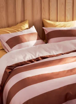 Pink clay rugby stripe duvet cover set