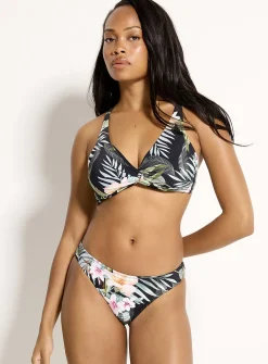 Pink foliage high-cut bikini