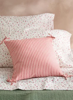 Pink stripes linen-blend cushion