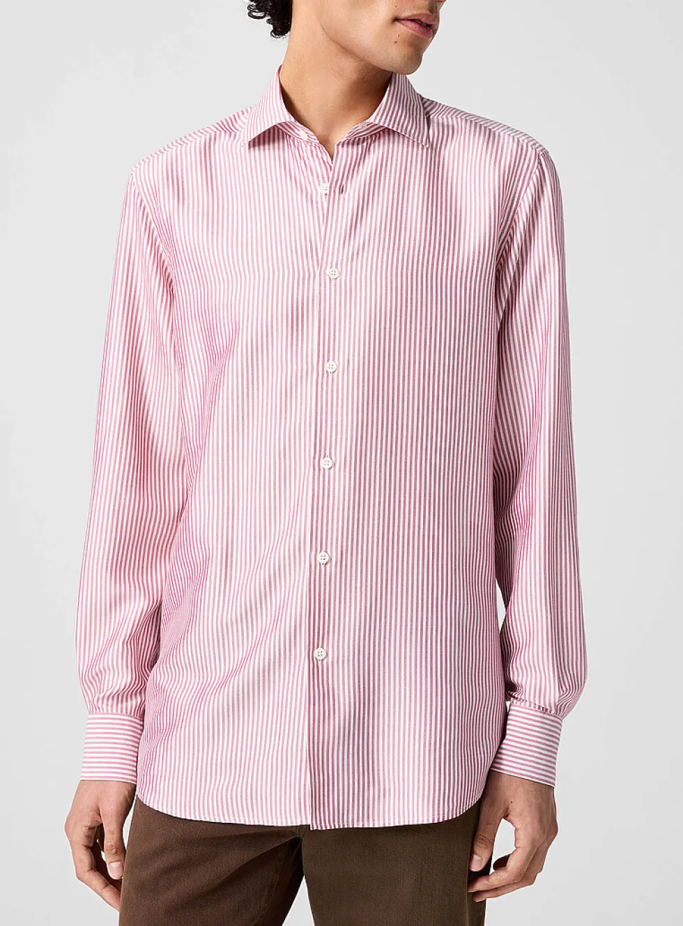 Pink stripes pure silk shirt