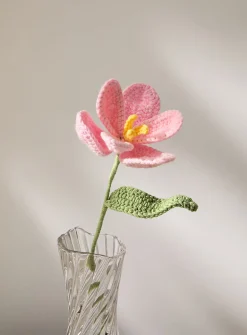 Pink tulip imitation crocheted branch