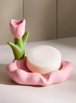 Pink tulip soap dish