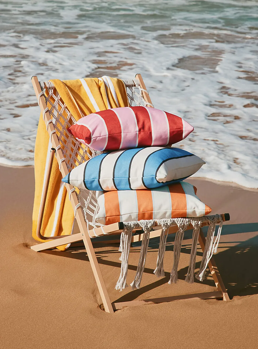 Pink-and-red-stripe removable-cover outdoor cushion