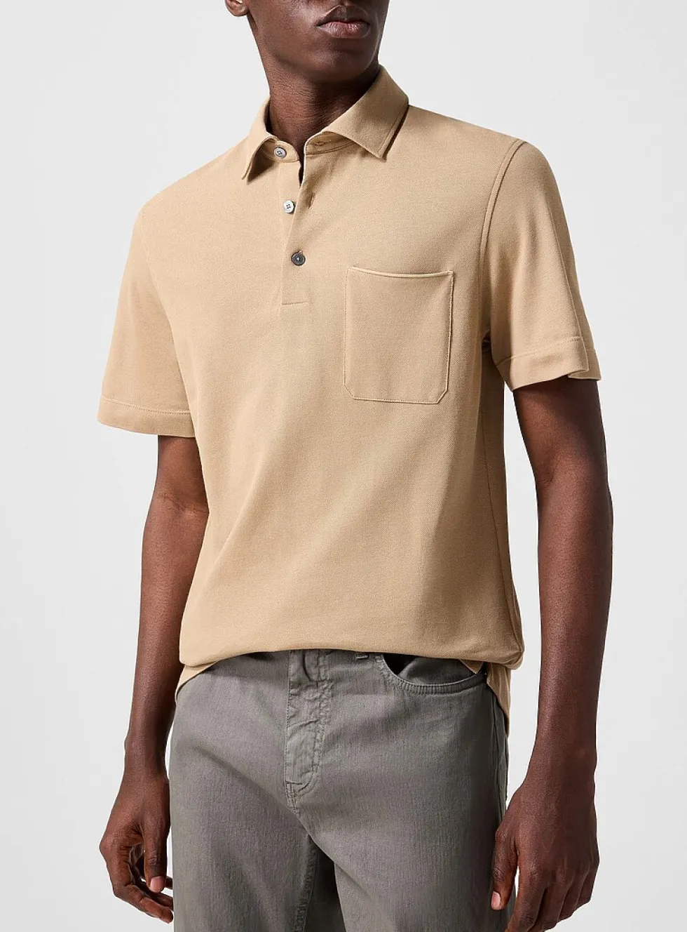 Piped-pocket piqué polo