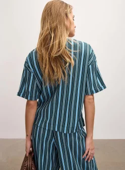 Piqué knit V-neck boxy-fit blouse