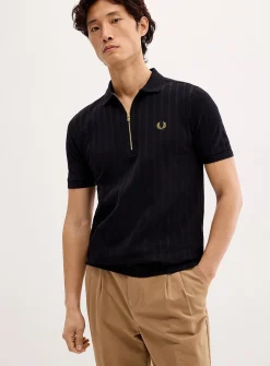 Piqué stripe zipped polo