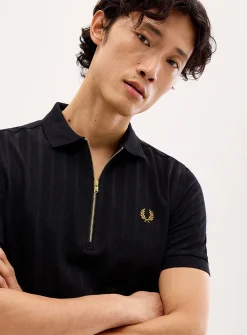 Piqué stripe zipped polo
