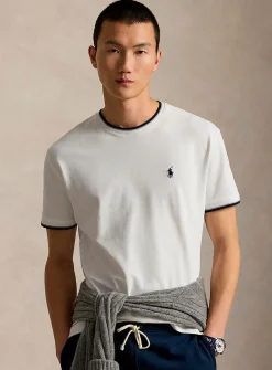 Piqué-knit striped-trim T-shirt