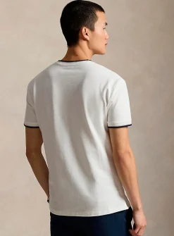 Piqué-knit striped-trim T-shirt