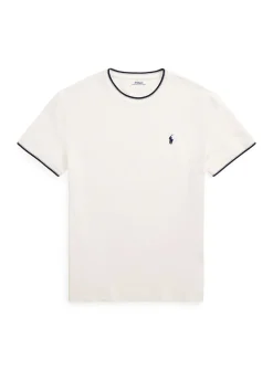 Piqué-knit striped-trim T-shirt