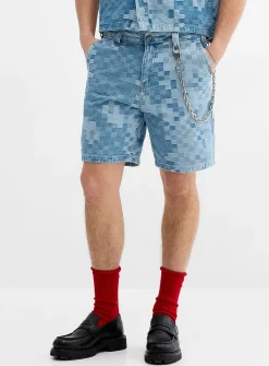 Pixelated checkerboard denim short