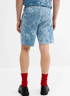 Pixelated checkerboard denim short