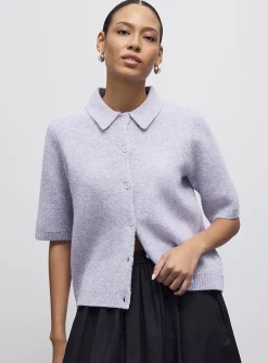 Plain plush shirt-collar cardigan