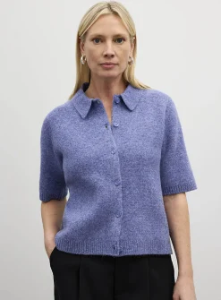 Plain plush shirt-collar cardigan