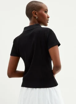 Plain ribbed fitted polo shirt
