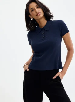 Plain ribbed fitted polo shirt
