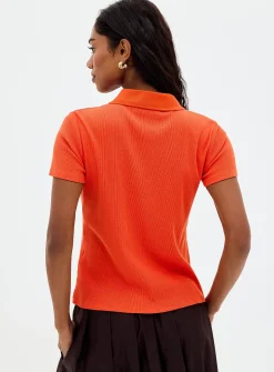 Plain ribbed fitted polo shirt