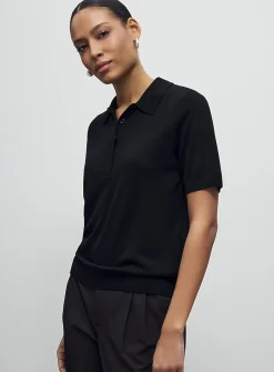 Plain ultra-fine knit polo sweater
