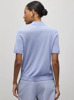 Plain ultra-fine knit polo sweater