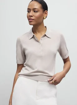 Plain ultra-fine knit polo sweater