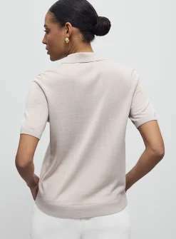 Plain ultra-fine knit polo sweater