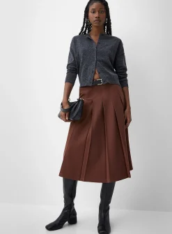 Pleated belted flared skirt